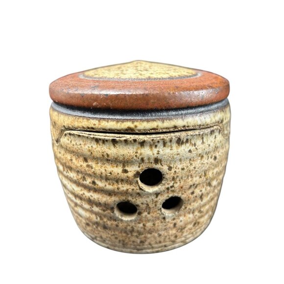 Stoneware Garlic Keeper Jar Studio Art Pottery French Style Vintage 1970’s - Picture 4 of 10